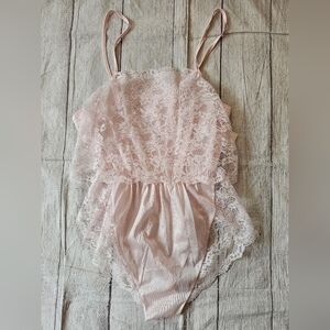 Vintage Union Made Size Medium Pink One Piece Teddy Lingerie Nylon Lace New Tag